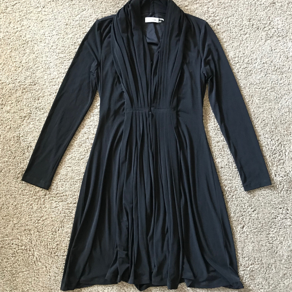 Calvin Klein Black Wrap-Neck Front-Zip Dress Sz 6